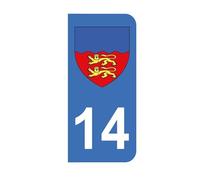 Mon Blason - Autocollants 14 avec Blason Département Calvados pour Plaque Immatriculation Moto - Sticker Bleu - 6.3 x 2.9 cm - Fabriqué en France