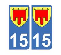 Mon Blason - Autocollants 15 avec Blason Région Auvergne pour Plaque Immatriculation Voiture - Sticker Bleu - 9.8 x 4.5 cm - Fabriqué en France