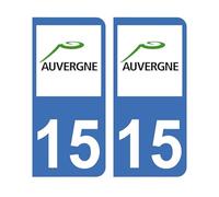 Mon Blason - Autocollants 15 avec Logo Officiel Région Auvergne pour Plaque Immatriculation Voiture - Sticker Bleu - 9.8 x 4.5 cm - Fabriqué en France
