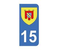 Mon Blason - Autocollants 15 Blason Département Cantal pour Plaque Immatriculation Moto - Sticker Bleu - 6.3 x 2.9 cm - Fabriqué en France