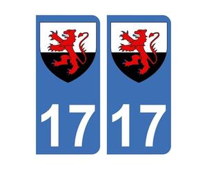 Mon Blason - Autocollants 17 avec Blason Région Poitou-Charentes pour Plaque Immatriculation Voiture - Sticker Bleu - 9.8 x 4.5 cm - Fabriqué en France