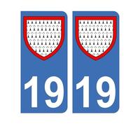 Mon Blason - Autocollants 19 avec Blason Région Limousin pour Plaque Immatriculation Voiture - Sticker Bleu - 9.8 x 4.5 cm - Fabriqué en France