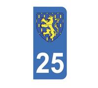 Mon Blason - Autocollants 25 avec Blason Région Franche-Comté pour Plaque Immatriculation Moto - Sticker Bleu - 6.3 x 2.9 cm - Fabriqué en France