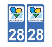 Mon Blason - Autocollants 28 avec Logo Nouvelle Région Centre-Val-de-Loire pour Plaque Immatriculation Voiture - Sticker Bleu - Fabriqué en France