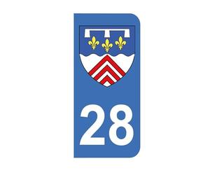 Mon Blason - Autocollants 28 Département Eure et Loir pour Plaque Immatriculation Moto - Sticker Bleu - 6.3 x 2.9 cm - Fabriqué en France