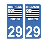 Mon Blason - Autocollants 29 avec Logo Officiel Région Bretagne pour Plaque Immatriculation Voiture - Sticker Bleu - 9.8 x 4.5 cm - Fabriqué en France