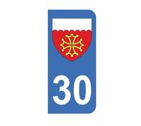 Mon Blason - Autocollants 30 avec Blason Département du Gard pour Plaque Immatriculation Moto - Bleu - 6.3 x 2.9 cm - Fabriqué en France