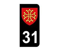 Mon Blason - Autocollants 31 avec Blason Région Midi-Pyrénées pour Plaque Immatriculation Moto - Sticker Noir - 6.3 x 2.9 cm - Fabriqué en France