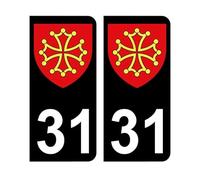 Mon Blason - Autocollants 31 avec Blason Région Midi-Pyrénées pour Plaque Immatriculation Voiture - Sticker Noir - 9.8 x 4.5 cm - Fabriqué en France
