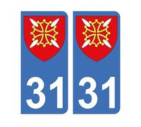 Mon Blason - Autocollants 31 Blason Département Haute-Garonne pour Plaque Immatriculation Voiture - Sticker Bleu - 9.8 x 4.5 cm - Fabriqué en France