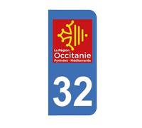 Mon Blason - Autocollants 32 Logo Nouvelle Région Occitanie pour Plaque Immatriculation Moto - Sticker Bleu - 6.3 x 2.9 cm - Fabriqué en France