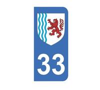 Mon Blason - Autocollants 33 avec Logo Région Nouvelle Aquitaine pour Plaque Immatriculation Moto - Sticker Bleu - 6.3 x 2.9 cm - Fabriqué en France
