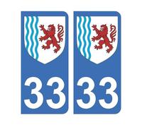 Mon Blason - Autocollants 33 avec Logo Région Nouvelle Aquitaine pour Plaque Immatriculation Voiture - Sticker Bleu - 9.8 x 4.5 cm - Fabriqué en France
