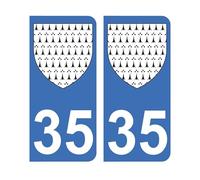 Mon Blason - Autocollants 35 avec Blason Région Bretagne pour Plaque Immatriculation Voiture - Sticker Bleu - 9.8 x 4.5 cm - Fabriqué en France