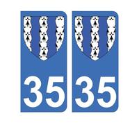 Mon Blason - Autocollants 35 Blason Département Ile et Vilaine pour Plaque Immatriculation Voiture - Bleu - 9.8 x 4.5 cm - Fabriqué en France