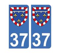 Mon Blason - Autocollants 37 avec Blason Région Centre pour Plaque Immatriculation Voiture - Sticker Bleu - 9.8 x 4.5 cm - Fabriqué en France