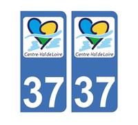 Mon Blason - Autocollants 37 avec Logo Nouvelle Région Centre-Val-de-Loire pour Plaque Immatriculation Voiture - Sticker Bleu - Fabriqué en France