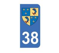 Mon Blason - Autocollants 38 avec Blason du Dauphiné pour Plaque Immatriculation Moto - Bleu - 6.3 x 2.9 cm - Fabriqué en France