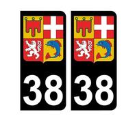Mon Blason - Autocollants 38 avec le Blason de la Nouvelle Région Auvergne-Rhône-Alpes pour Plaque Immatriculation Voiture - Sticker Noir - Fabriqué en France