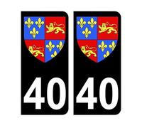 Mon Blason - Autocollants 40 avec Blason Département landes pour Plaque Immatriculation Voiture - Sticker Noir - 9.8 x 4.5 cm - Fabriqué en France