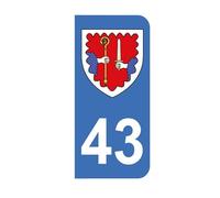 Mon Blason - Autocollants 43 avec Blason Département Haute-Loire pour Plaque Immatriculation Moto - Sticker Bleu - 6.3 x 2.9 cm - Fabriqué en France