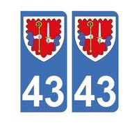 Mon Blason - Autocollants 43 avec Blason Département Haute-Loire pour Plaque Immatriculation Voiture - Bleu - 9.8 x 4.5 cm - Fabriqué en France