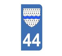 Mon Blason - Autocollants 44 avec Blason Département Loire Atlantique pour Plaque Immatriculation Moto - Sticker Bleu - 6.3 x 2.9 cm - Fabriqué en France