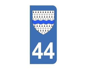 Mon Blason - Autocollants 44 avec Blason Département Loire Atlantique pour Plaque Immatriculation Moto - Sticker Bleu - 6.3 x 2.9 cm - Fabriqué en France