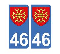 Mon Blason - Autocollants 46 avec Blason Région Midi-Pyrénées pour Plaque Immatriculation Voiture - Sticker Bleu - 9.8 x 4.5 cm - Fabriqué en France