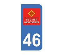 Mon Blason - Autocollants 46 avec Logo Officiel Région Midi-Pyrénées pour Plaque Immatriculation Moto - Sticker Bleu - 6.3 x 2.9 cm - Fabriqué en France