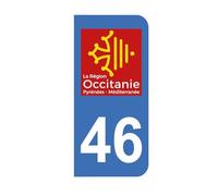 Mon Blason - Autocollants 46 Logo Nouvelle Région Occitanie pour Plaque Immatriculation Moto - Sticker Bleu - 6.3 x 2.9 cm - Fabriqué en France