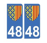 Mon Blason - Autocollants 48 avec Blason Département Lozère pour Plaque Immatriculation Voiture - Sticker Bleu - 9.8 x 4.5 cm - Fabriqué en France