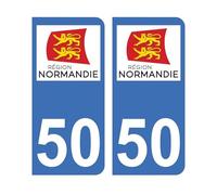 Mon Blason - Autocollants 50 avec Logo Nouvelle Région Normandie pour Plaque Immatriculation Voiture - Sticker Bleu - 9.8 x 4.5 cm - Fabriqué en France