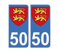 Mon Blason - Autocollants 50 Blason Région Normandie pour Plaque Immatriculation Voiture - Sticker Bleu - 9.8 x 4.5 cm - Fabriqué en France