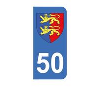 Mon Blason - Autocollants 50 Département Manche pour Plaque Immatriculation Moto - Sticker Bleu - 6.3 x 2.9 cm - Fabriqué en France