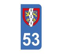 Mon Blason - Autocollants 53 avec Blason Département Mayenne pour Plaque Immatriculation Moto - Sticker Bleu - 6.3 x 2.9 cm - Fabriqué en France