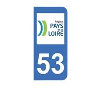 Mon Blason - Autocollants 53 avec Logo Officiel Région Pays de la Loire pour Plaque Immatriculation Moto - Sticker Bleu - 6.3 x 2.9 cm - Fabriqué en France