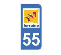 Mon Blason - Autocollants 55 avec Logo Officiel Région Lorraine pour Plaque Immatriculation Moto - Sticker Bleu - 6.3 x 2.9 cm - Fabriqué en France