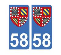 Mon Blason - Autocollants 58 avec Blason Région Bourgogne pour Plaque Immatriculation Voiture - Sticker Bleu - 9.8 x 4.5 cm - Fabriqué en France