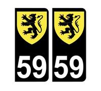 Mon Blason - Autocollants 59 avec Blason Flandres Région Nord-Pas-de-Calais pour Plaque Immatriculation Voiture - Sticker Noir - Fabriqué en France
