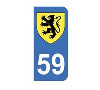 Mon Blason - Autocollants 59 avec Blason Flandres Région Nord-Pas-de-Calais pour Plaque Immatriculation Moto - Sticker Bleu - 6.3 x 2.9 cm - Fabriqué en France
