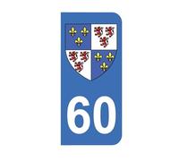 Mon Blason - Autocollants 60 avec Blason Région Picardie pour Plaque Immatriculation Moto - Sticker Bleu - 6.3 x 2.9 cm - Fabriqué en France