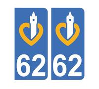 Mon Blason - Autocollants 62 avec Logo Officiel Région Nord-Pas-de-Calais pour Plaque Immatriculation Voiture - Sticker Bleu - 9.8 x 4.5 cm - Fabriqué en France