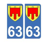 Mon Blason - Autocollants 63 avec Blason Région Auvergne pour Plaque Immatriculation Voiture - Sticker Bleu - 9.8 x 4.5 cm - Fabriqué en France