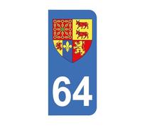 Mon Blason - Autocollants 64 Blason Département Pyrénées Atlantiques pour Plaque Immatriculation Moto - Sticker Bleu - 6.3 x 2.9 cm - Fabriqué en France