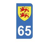 Mon Blason - Autocollants 65 Blason Département Hautes-Pyrénées pour Plaque Immatriculation Moto - Sticker Bleu - 6.3 x 2.9 cm - Fabriqué en France
