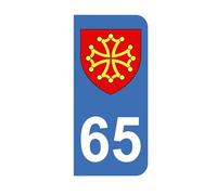 Mon Blason - Autocollants 65 Blason Région Midi-Pyrénées pour Plaque Immatriculation Moto - Sticker Bleu - 6.3 x 2.9 cm - Fabriqué en France
