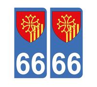 Mon Blason - Autocollants 66 avec Blason Région languedoc-Roussillon pour Plaque Immatriculation Voiture - Bleu - 9.8 x 4.5 cm - Fabriqué en France