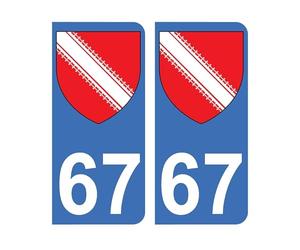 Mon Blason - Autocollants 67 Blason Département Bas-Rhin pour Plaque Immatriculation Voiture - Sticker Bleu - 9.8 x 4.5 cm - Fabriqué en France
