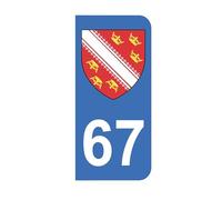 Mon Blason - Autocollants 67 Blason Région Alsace pour Plaque d'immatriculation Moto - Sticker Bleu - 6.3 x 2.9 cm - Fabriqué en France